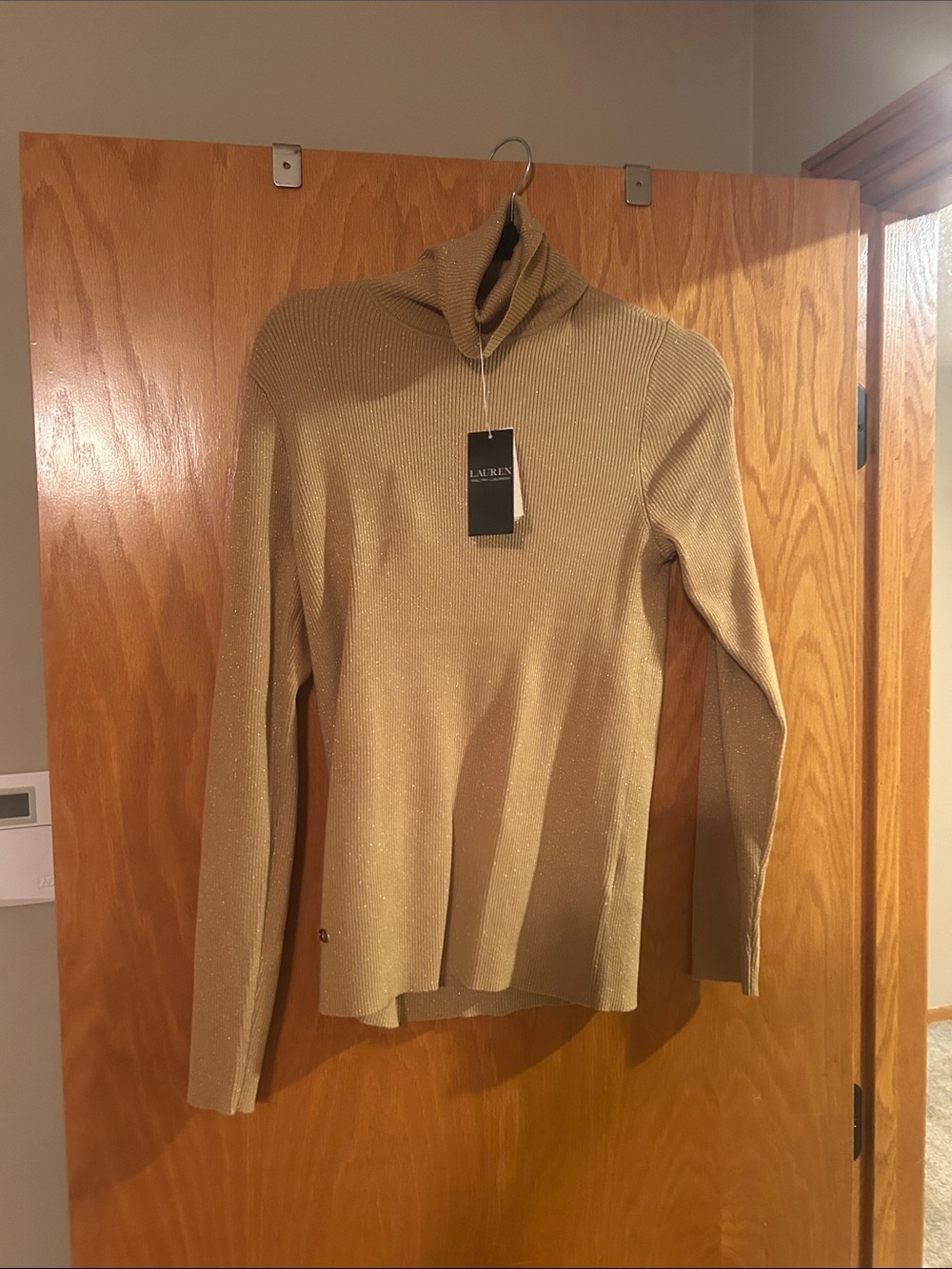 Lauren Ralph Lauren Camel Metallic Turtleneck Sweater